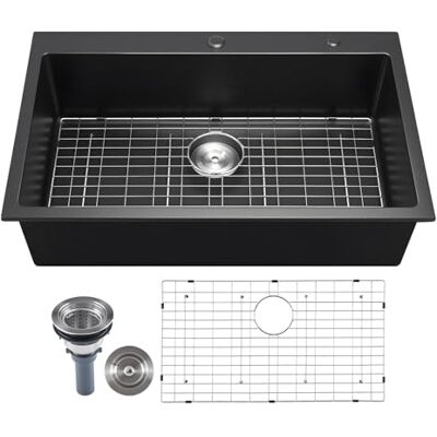 VEVOR Lavello da Cucina in Granito 838 x 559 x 222 mm per Montaggio a Superficie, Lavello da Cucina da Incasso in Stile Rurale con Accessori, per Camper, Cucine di Preparazione, Bar, Nero VEVOR Lavello da Cucina in Granito 838 x 559 x 222 mm per Montaggio a Superficie, Lavello da Cucina da Incasso in Stile Rurale con Accessori, per Camper, Cucine di Preparazione, Bar, Nero