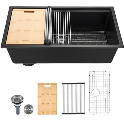 VEVOR Lavello da Cucina in Granito 838 x 482 x 254 mm per Montaggio a Superficie, Lavello da Cucina da Incasso in Stile Rurale con Accessori, per Camper, Cucine di Preparazione, Bar, Nero VEVOR Lavello da Cucina in Granito 838 x 482 x 254 mm per Montaggio a Superficie, Lavello da Cucina da Incasso in Stile Rurale con Accessori, per Camper, Cucine di Preparazione, Bar, Nero