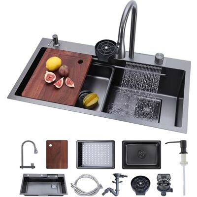VEVOR Lavello da Incasso Cucina, Lavandino da Incasso Vasca Singola con Gradino Integrato 850 x 460 x 236 mm Rubinetto a Cascata, Lavello in Acciaio Inox per Cucina Camper Lavanderia Bar Hotel VEVOR Lavello da Incasso Cucina, Lavandino da Incasso Vasca Singola con Gradino Integrato 850 x 460 x 236 mm Rubinetto a Cascata, Lavello in Acciaio Inox per Cucina Camper Lavanderia Bar Hotel