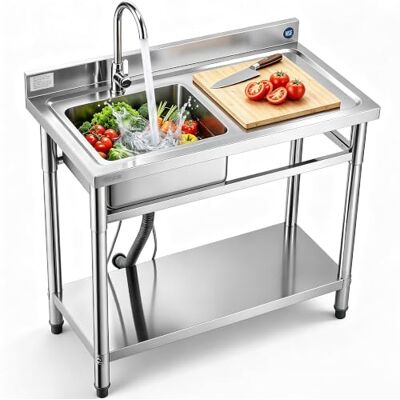 VEVOR Lavandino Mobile da Cucina 1000 x 500 x 940 mm, Vasca Singola con Rubinetto e Ripiano, Lavello da Cucina per Garage, Ristorante, Lavanderia, Lavabo da Esterno con Piano di Lavoro Destra VEVOR Lavandino Mobile da Cucina 1000 x 500 x 940 mm, Vasca Singola con Rubinetto e Ripiano, Lavello da Cucina per Garage, Ristorante, Lavanderia, Lavabo da Esterno con Piano di Lavoro Destra