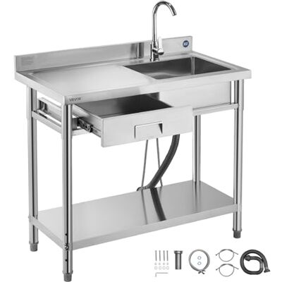 VEVOR Lavandino Mobile da Cucina 1000 x 500 x 940 mm, Vasca Singola con Rubinetto e Cassetto, Lavello da Cucina per Garage, Ristorante, Lavanderia, Lavabo da Esterno con Piano di Lavoro Sinistra VEVOR Lavandino Mobile da Cucina 1000 x 500 x 940 mm, Vasca Singola con Rubinetto e Cassetto, Lavello da Cucina per Garage, Ristorante, Lavanderia, Lavabo da Esterno con Piano di Lavoro Sinistra