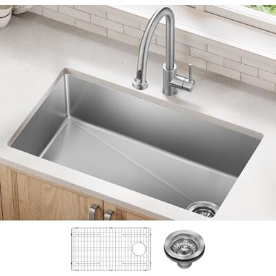 Kraus Fairlane Lavello da cucina in acciaio INOX da 83,8 cm, a vasca singola, calibro 18 Kraus Fairlane Lavello da cucina in acciaio INOX da 83,8 cm, a vasca singola, calibro 18