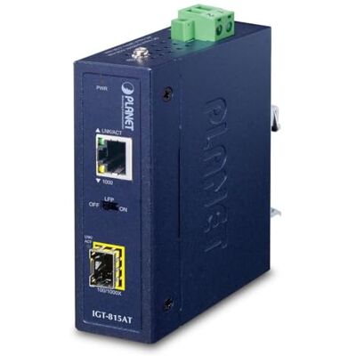 Planet IGT-815AT convertitore multimediale di rete 1000 Mbit/s Modalit? multipla, Modalit? singola Blu (IP30 Compact size Industrial 100/1000BASE-X SFP to BASE-T Media Converter LFP Supported W Planet IGT-815AT convertitore multimediale di rete 1000 Mbit/s Modalit? multipla, Modalit? singola Blu (IP30 Compact size Industrial 100/1000BASE-X SFP to BASE-T Media Converter LFP Supported W