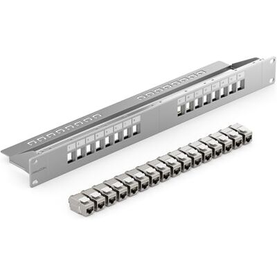 deleyCON 16 Porto Pannello Delle Patch Set Modulare 1 IU 19" Pollici Montaggio Rack + 16x RJ45 Keystone Moduli CAT6a Compatibile con CAT5 CAT6 CAT7 LAN Cavi di Rete Cavi di Posa Grigio deleyCON 16 Porto Pannello Delle Patch Set Modulare 1 IU 19" Pollici Montaggio Rack + 16x RJ45 Keystone Moduli CAT6a Compatibile con CAT5 CAT6 CAT7 LAN Cavi di Rete Cavi di Posa Grigio