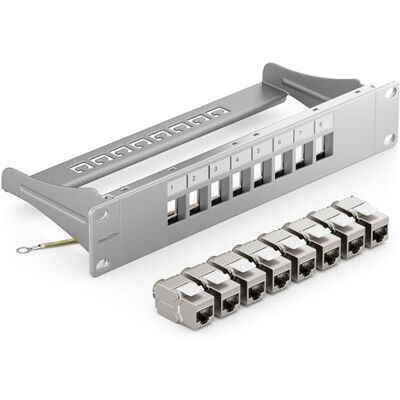 deleyCON 8 Porto Pannello Delle Patch Set Modulare 1 IU 10" Pollici Montaggio Rack + 8x RJ45 Keystone Moduli CAT6a Compatibile con CAT5 CAT6 CAT7 LAN Cavi di Rete Cavi di Posa Grigio deleyCON 8 Porto Pannello Delle Patch Set Modulare 1 IU 10" Pollici Montaggio Rack + 8x RJ45 Keystone Moduli CAT6a Compatibile con CAT5 CAT6 CAT7 LAN Cavi di Rete Cavi di Posa Grigio