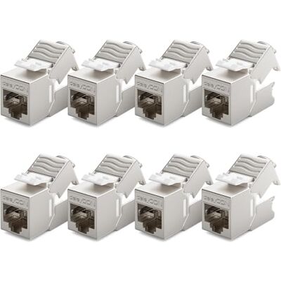 deleyCON 8x Modulo Keystone RJ45 Senza Utensili (10 Gbit/s, 500 MHz) LSA Completamente Schermato STP Presa LAN per Cavi Patch Ethernet CAT8 CAT7 CAT6 CAT5, per Scatola a Muro e Patch Panel deleyCON 8x Modulo Keystone RJ45 Senza Utensili (10 Gbit/s, 500 MHz) LSA Completamente Schermato STP Presa LAN per Cavi Patch Ethernet CAT8 CAT7 CAT6 CAT5, per Scatola a Muro e Patch Panel
