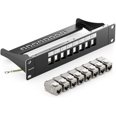 deleyCON 8 Porto Pannello Delle Patch Set Modulare 1 IU 10" Pollici Montaggio Rack + 8x RJ45 Keystone Moduli CAT6a Compatibile con CAT5 CAT6 CAT7 LAN Cavi di Rete Cavi di Posa Nero deleyCON 8 Porto Pannello Delle Patch Set Modulare 1 IU 10" Pollici Montaggio Rack + 8x RJ45 Keystone Moduli CAT6a Compatibile con CAT5 CAT6 CAT7 LAN Cavi di Rete Cavi di Posa Nero