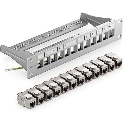 deleyCON 12 Porto CAT7 Pannello Patch SET Campo Delle Patch Campo di Distribuzione Modulare 1 IU 10" Pollici Montaggio Rack + 12x CAT 7 Keystone Moduli RJ45 10 Gbit/s 600 MHz Cavi di Posa Grigio deleyCON 12 Porto CAT7 Pannello Patch SET Campo Delle Patch Campo di Distribuzione Modulare 1 IU 10" Pollici Montaggio Rack + 12x CAT 7 Keystone Moduli RJ45 10 Gbit/s 600 MHz Cavi di Posa Grigio