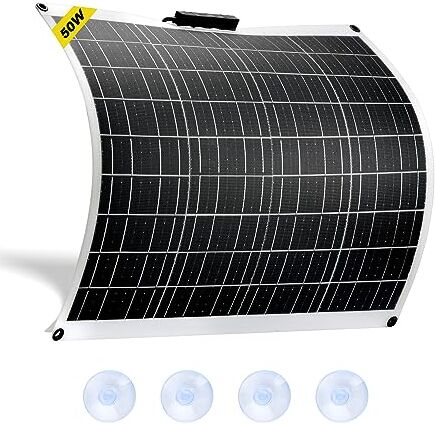 SARONIC Pannello Solare Flessibile 50 Watt 18 Volt Monocristallino Semi-Flessibile Pieghevole Mono Off-Grid Caricatore Marino, Camper, Cabina, Furgone, Auto e Superfici Irregolari