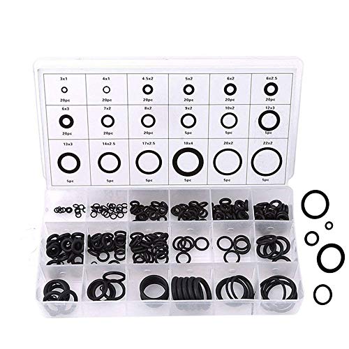 Ritte Kit O-Ring Assortimento, 225 Pezzi Gomma O Anelli di Tenuta 18 Formati Gomma O-Ring Guarnizione di Tenuta Kit Idraulico Rondella Assortimento Guarnizioni Set guarnizioni E Orologio (Nero)