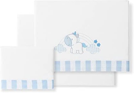 Interbaby Set 3 pezzi Lenzuolo per carrozzina neonato Unicorno Nuvole bianco y blu