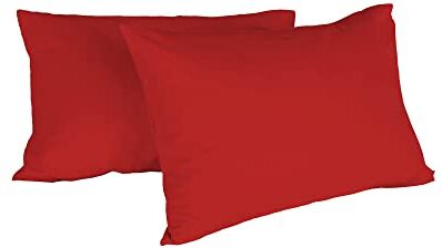 Italian Bed Linen Max Color Coppia di Federe Tinta Unita, 100% Cotone, Rosso, 52 x 82 cm