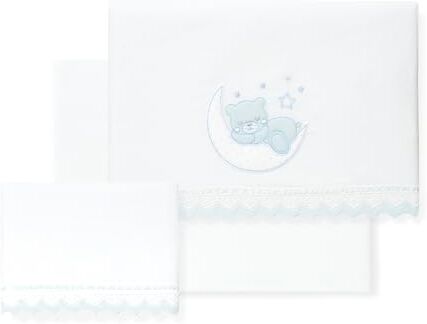 Interbaby Lenzuola per bambini 100% cotone auto/Mosè/Cappotto Guipur Orso Luna Set 3 pezzi, lenzuolo sotto+piano di lavoro+federa cuscino Made in Italy