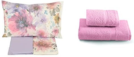 Gabel Flower Power Completo Letto Matrimoniale, Cotone & Tintunita & amp; Co Set Asciugamani, 100% Cotone, Rosa, 100 x 60 cm