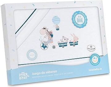 Interbaby Set di 3 Lenzuola per Mini Culla Neonato in FLANELLA Jirafa Bicicleta bianco petrolio · 100% Cotone · Lenzuolo Invernale per Mini lettino