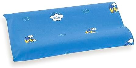 Fabe Cuscino Contoured School Memory Moon® e Antiacaro Greenfirst®, Cuscino a Memoria di Forma Traspirante, Bambini 3-6 Anni, Sfoderabile, Cotone, Made in Italy, 35x65x4h e 7h, 950g, Colore Azzurro