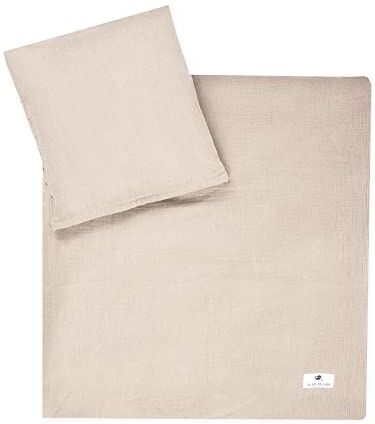 Julius Zöllner Biancheria da letto per bambini in mussola, 80 x 80 + 35 x 40 cm, set da 2 pezzi, copripiumino e federa, 100% mussola di cotone, con chiusura lampo, standard 100 by OEKO-TEX, sabbia