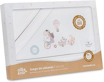 Interbaby Set di 3 Lenzuola per Mini Culla Neonato in FLANELLA Jirafa Bicicleta bianco beige · 100% Cotone · Lenzuolo Invernale per Mini lettino