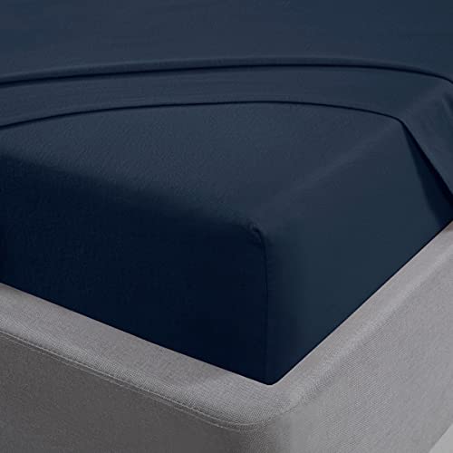 Sleepdown Lenzuolo con angoli, 100% flanella di cotone pettinato, morbido e confortevole, con tasca profonda, 32 cm, colore: Blu navy