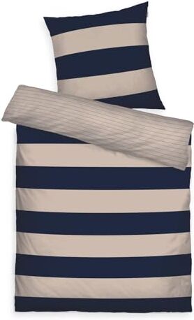 Herding TOM TAILOR Bettwäsche Bold Stripes Dark Navy & Sunny Sand, 80x80 cm + 135x200 cm, 100% Baumwolle/Renforce, mit Wendemotiv und farbigem Markenreißverschluss