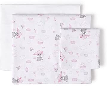 Interbaby Set di 3 Lenzuola per Mini Culla Neonato AVIÓN PAPEL en blanco rosa · 100% COTONE · Lenzuolo per Mini Lettino