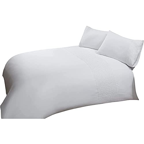 Sleepdown Pintuck Set di biancheria da letto con federe, a righe, di lusso, facile da pulire, morbido, morbido, con federe, per letto matrimoniale (200 x 200 cm)