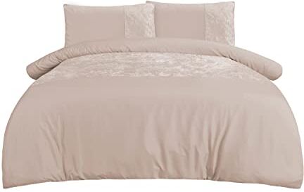 Sleepdown Set di biancheria da letto in velluto, con copripiumino e federa per letto king size, color champagne