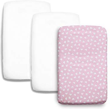 Niimo Set 2 Lenzuola Lettino Neonato 70x140 100% Soffice Cotone + 1 Coprimaterasso Impermeabile Salvapipì culle con sbarre letto singolo bambino misure 70 x 140 cm (Rosa-Cuori Bianchi)