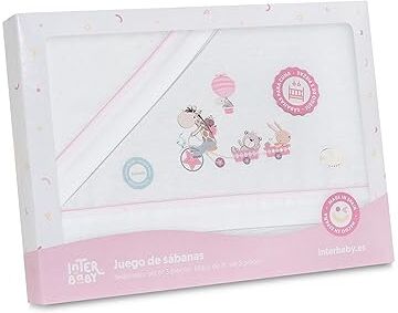 Interbaby Set di 3 Lenzuola per Mini Culla Neonato in FLANELLA Jirafa Bicicleta bianco rosa · 100% Cotone · Lenzuolo Invernale per Mini lettino