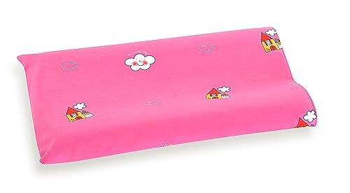 Fabe Cuscino Contoured School Memory Moon® e Antiacaro Greenfirst®, Cuscino a Memoria di Forma Traspirante, Bambini 3-6 Anni, Sfoderabile, Cotone, Made in Italy, 35x65x4h e 7h, 950g, Colore Rosa