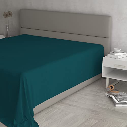 Italian Bed Linen Lenzuolo sopra “Max Color” 100% Cotone, Verde Petrolio, Matrimoniale Maxi
