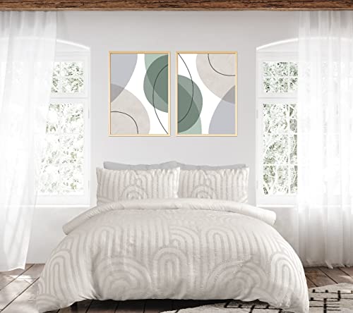 Sleepdown Set di biancheria da letto con copripiumino e federe, motivo geometrico trapuntato ad arco, colore champagne naturale, morbido e facile da pulire, king size (230 x 220 cm)