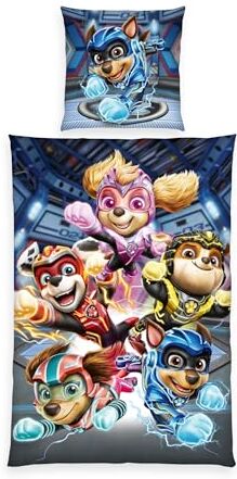 Herding Set di Biancheria da Letto, Paw Patrol Il Super Film, Federa 80 x 80 cm con Chiusura a Cerniera e Motivo Reversibile, Copripiumino 135 x 200 cm con Chiusura a Cerniera, 100% Cotone/Renforcé