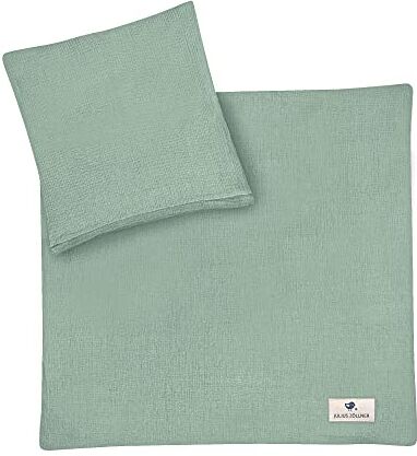 Julius Zöllner Biancheria da letto per bambini in mussola, 80 x 80 + 35 x 40 cm, set da 2 pezzi, copripiumino e federa, 100% mussola di cotone, con chiusura lampo, standard 100 by OEKO-TEX, verde