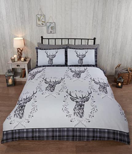 StylemyBedroom ANGUS STAG Set copripiumino invernale in flanella di cotone spazzolato, 100% flanella (singolo, grigio)