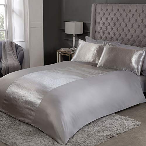 Sleepdown Set di Biancheria, Raso a Righe, Colore Grigio, Morbido e Confortevole, con federe, per Letto Matrimoniale (200 x 200 cm), Poliestere, Doppio