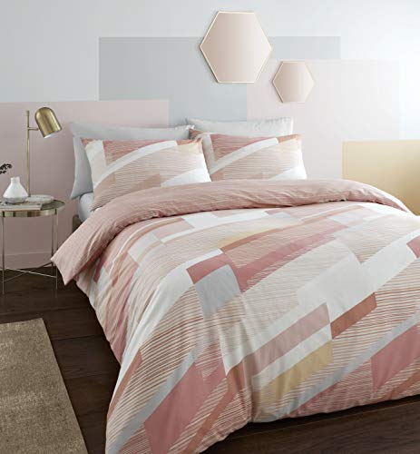 Catherine Lansfield Harley Geo Copripiumino, 52% Poliestere, 48% Cotone, Blush, Set piumone 2 piazze