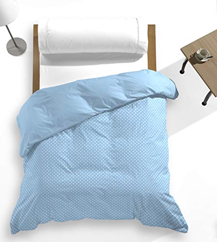 Catotex Copripiumino Topos Stampato + Lisa Reversibile Posteriore per Piumino 50% Cotone 50% Poliestere Letto 135 cm Blu Modello Nia