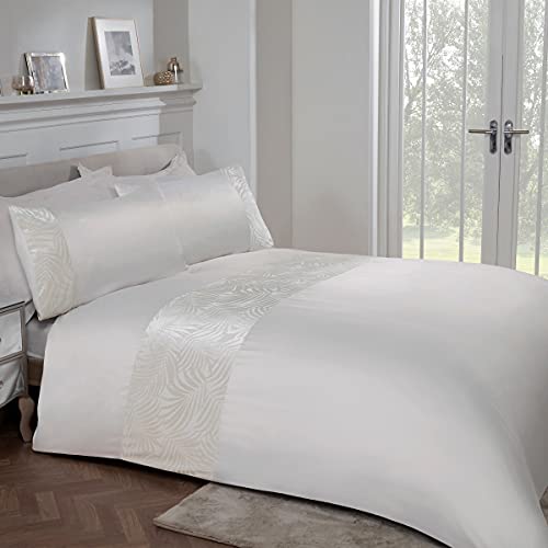 Sleepdown Set di Biancheria federe per Letto Super King Size (220 cm x 260 cm) in Velluto con Foglie Floreali, Color Crema Avorio di Lusso, Morbido e Facile da Pulire, Poliestere