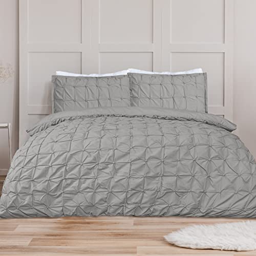 Sleepdown Set copripiumino – grigio – pieghe arricciate geometriche a pieghe arricciate – biancheria da letto con federe – king size (220 cm x 230 cm)