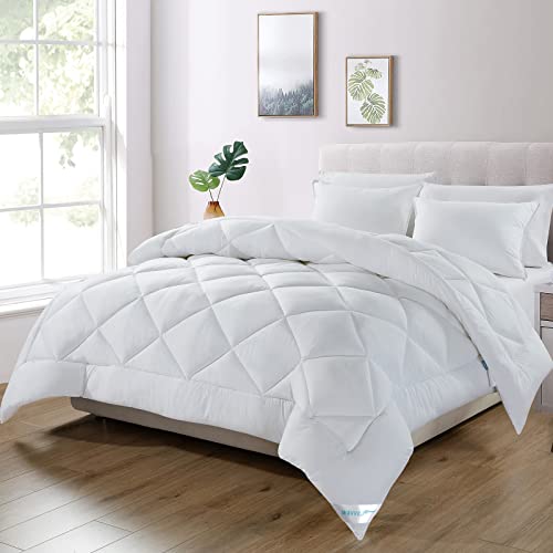 WAVVE Piumino Letto Piazza e Mezza Quattro 4 Stagioni Piumone Autunnale Invernale 200 x 200 cm Coperta Trapunta 200x200 di Microfibra Sintetico, Bianco