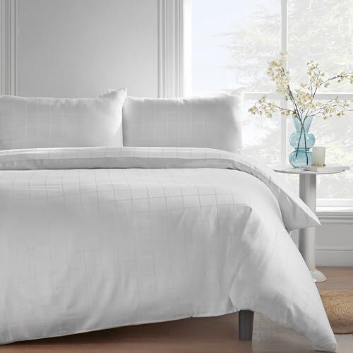 Catherine Lansfield Lenzuolo con angoli per letto king size, 300 fili, in cotone a quadri, colore bianco