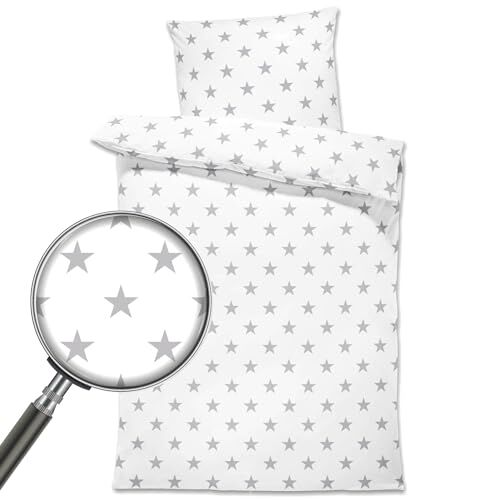 Totsy Baby Copripiumino per bambini 100 x 135 cm set di lenzuola per bambini con federa 60 x 40 cm in cotone Bianco con stelle grigie