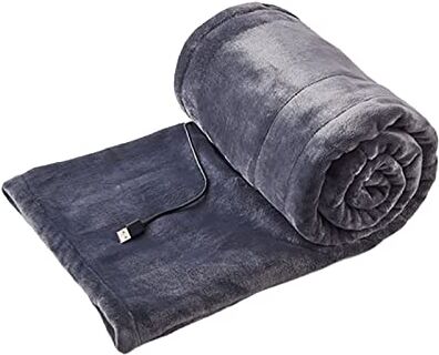 Rubu22a Coperta elettrica piccola, 100 x 80 cm, con USB, per letto, divano e campeggio, coperta termica, a risparmio energetico e lavabile, tinta unita (grigio, taglia unica)