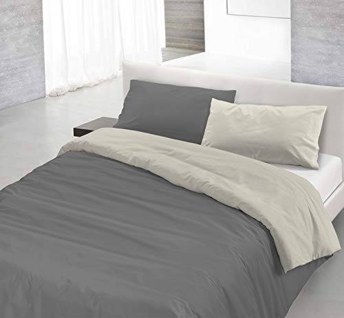 Italian Bed Linen Parure Copri Piumino Natural Color, Fumo/Panna, Una Piazza e Mezza