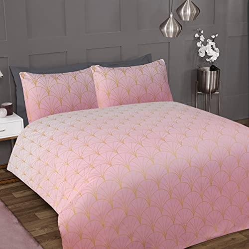 Sleepdown Set di biancheria da letto con copripiumino e federa, colore rosa cipria, effetto metallizzato, morbido, facile da pulire, per letto singolo (135 x 200 cm), in poliestere