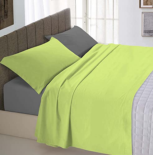 Italian Bed Linen Completo Letto Natural Color, 100% Cotone, Verde Acido/Fumo, Piazza e Mezza