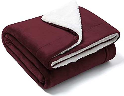 FARFALLAROSSA Coperta Singolo/Matrimoniale in Pile Sherpa e Flanella Bordeaux 160x210, Plaid Doppio Strato Letto Matrimoniale, Super Morbida Tiepido Letto o Divano Bordeaux