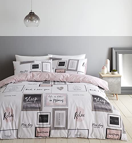 Catherine Lansfield Sleep Dreams Set copripiumino per letto matrimoniale, Multicolore (Blush), Taglia Doppio (copripiumino 200 x 200 cm + 2 federe 50 x 75 cm)