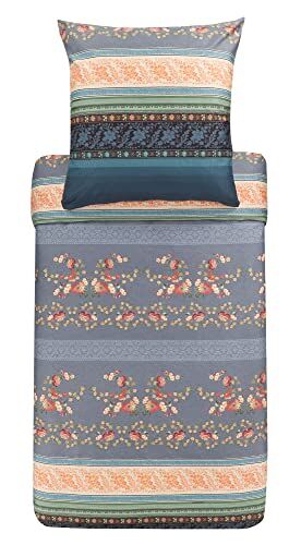 Bassetti Orosei  G1 Set di biancheria da letto in raso di cotone makò, 2 pezzi, con chiusura lampo, 200 x 200 cm, 80 x 80 cm, colore: Grigio